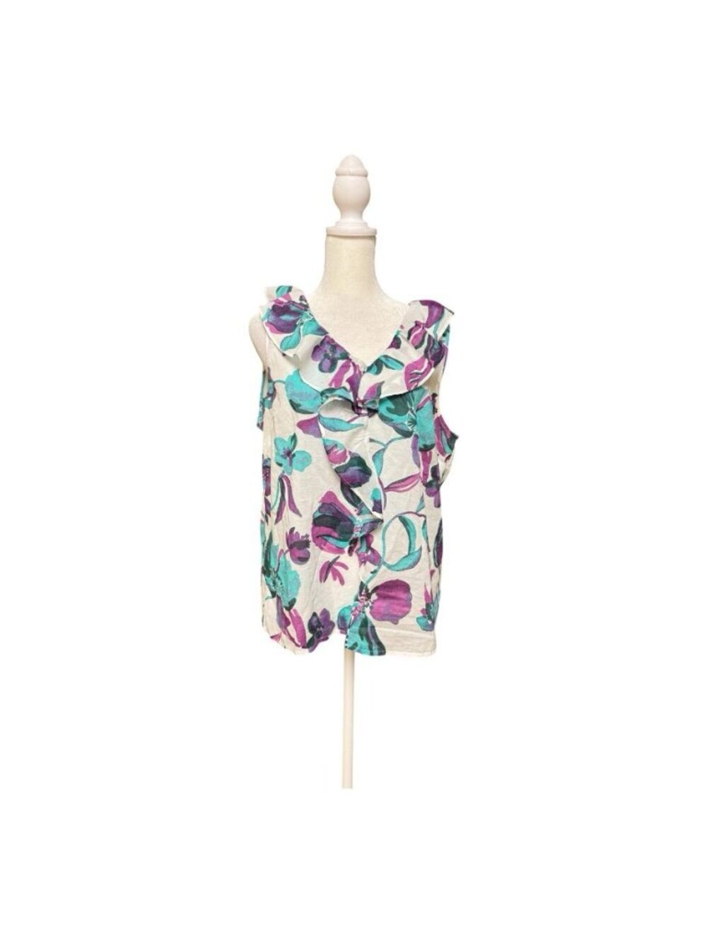 Talbots Women’s Floral Sleeveless Ruffle Top Medium 100% Cotton